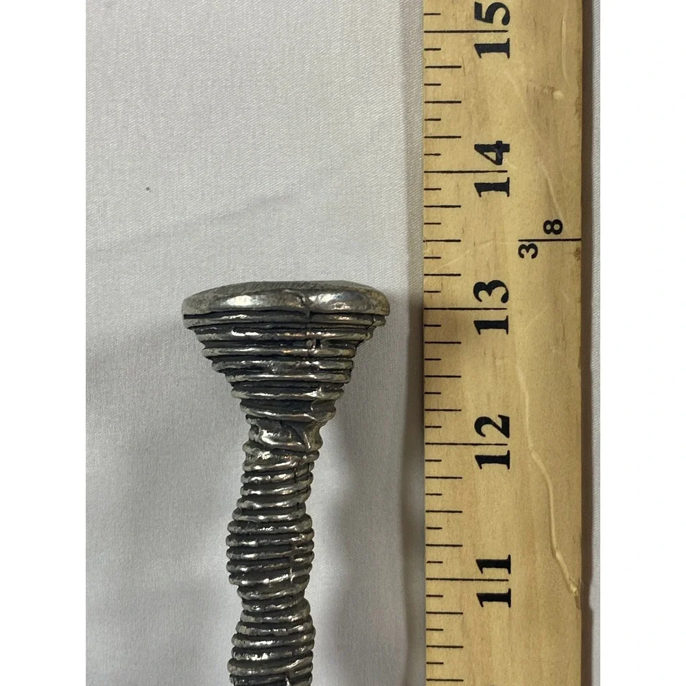 Patrick Meyer Brutalist Pewter Candlesticks Set of 2 Textured‎ Modernist Silver